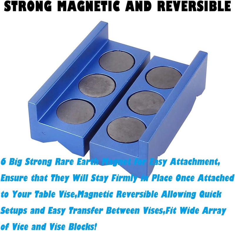 BARTOO Aluminum 4" Vise Jaws Pads, Magnetic Reversible Pipe Vise, AN Fitting Vice Jaw Covers, Professional Grade Multi-Purpose Vise Jaw Protective Inserts for Any Metal Bench Vice (4", Blue) - Image 3